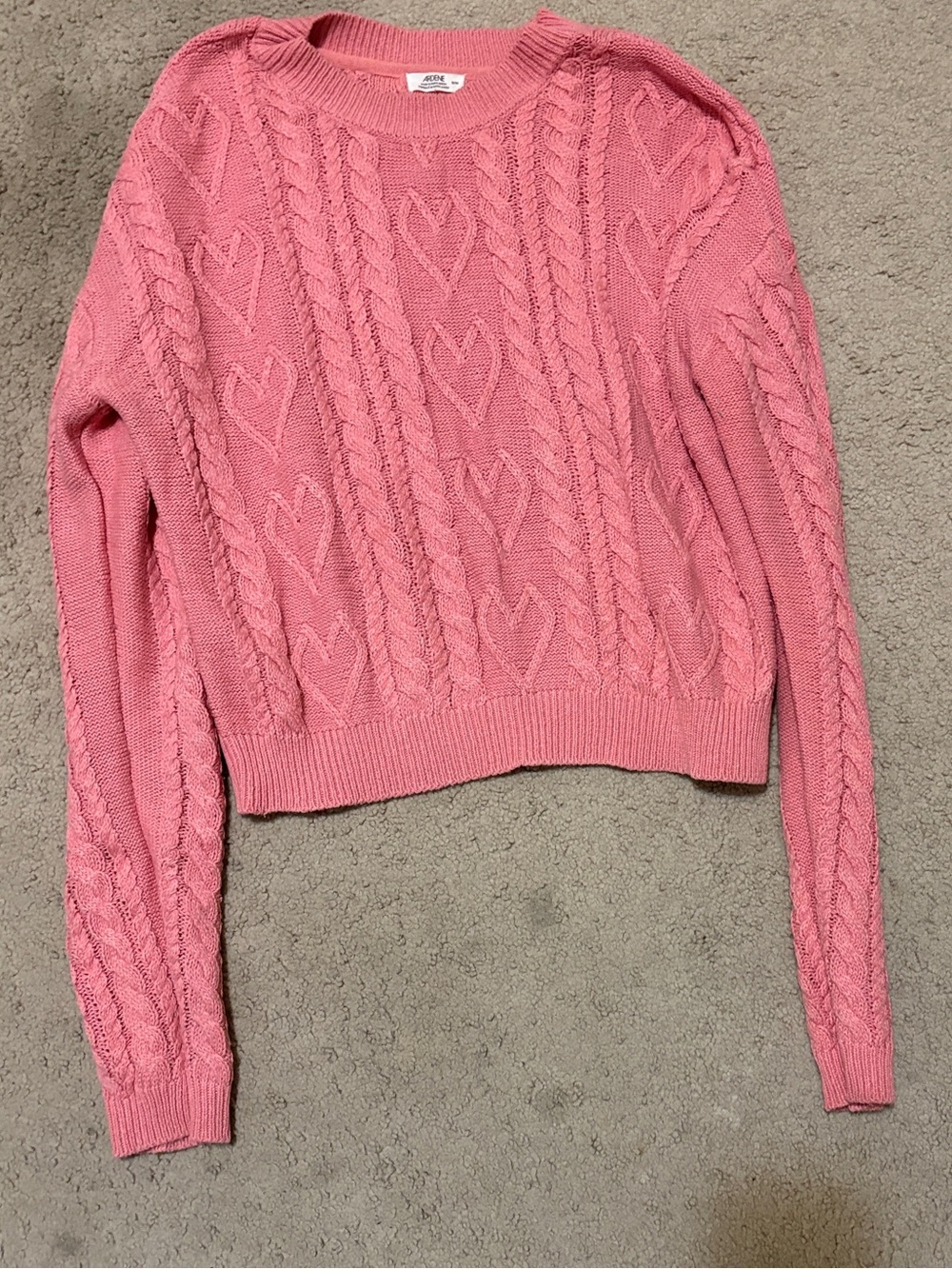Ardene Pink Cable-Knit Heart Crewneck Sweater